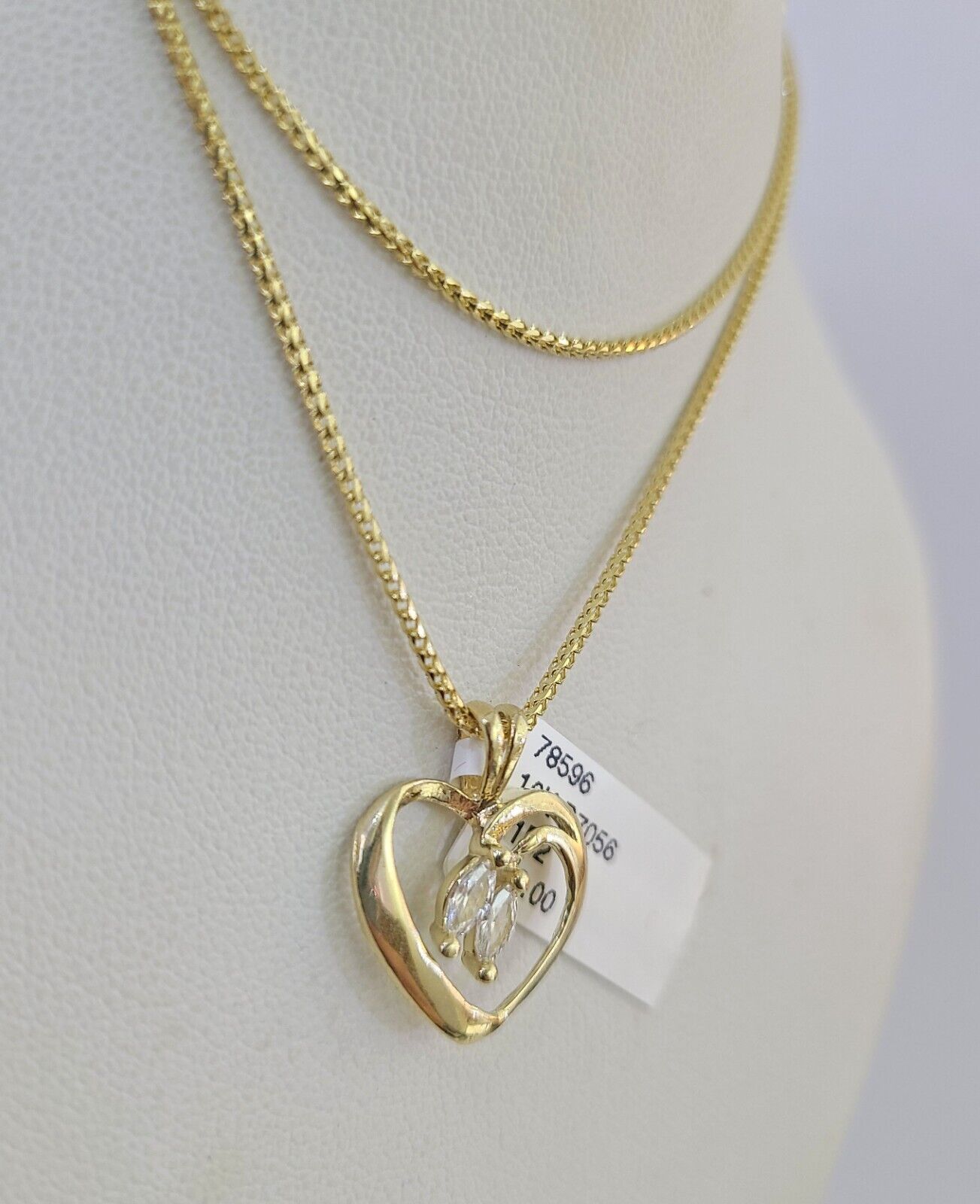 10K Solid Franco Chain Heart Pendant Charm Necklace 16"-22" 1mm Gold Ladies