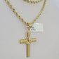 10k Solid Rope Chain 3mm Jesus Cross Pendant Charm Necklace SET 18-28 in