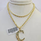 10k Gold Initial C Charm Rope Chain 16"-26" 2.5mm SET Necklace Alphabet Pendant