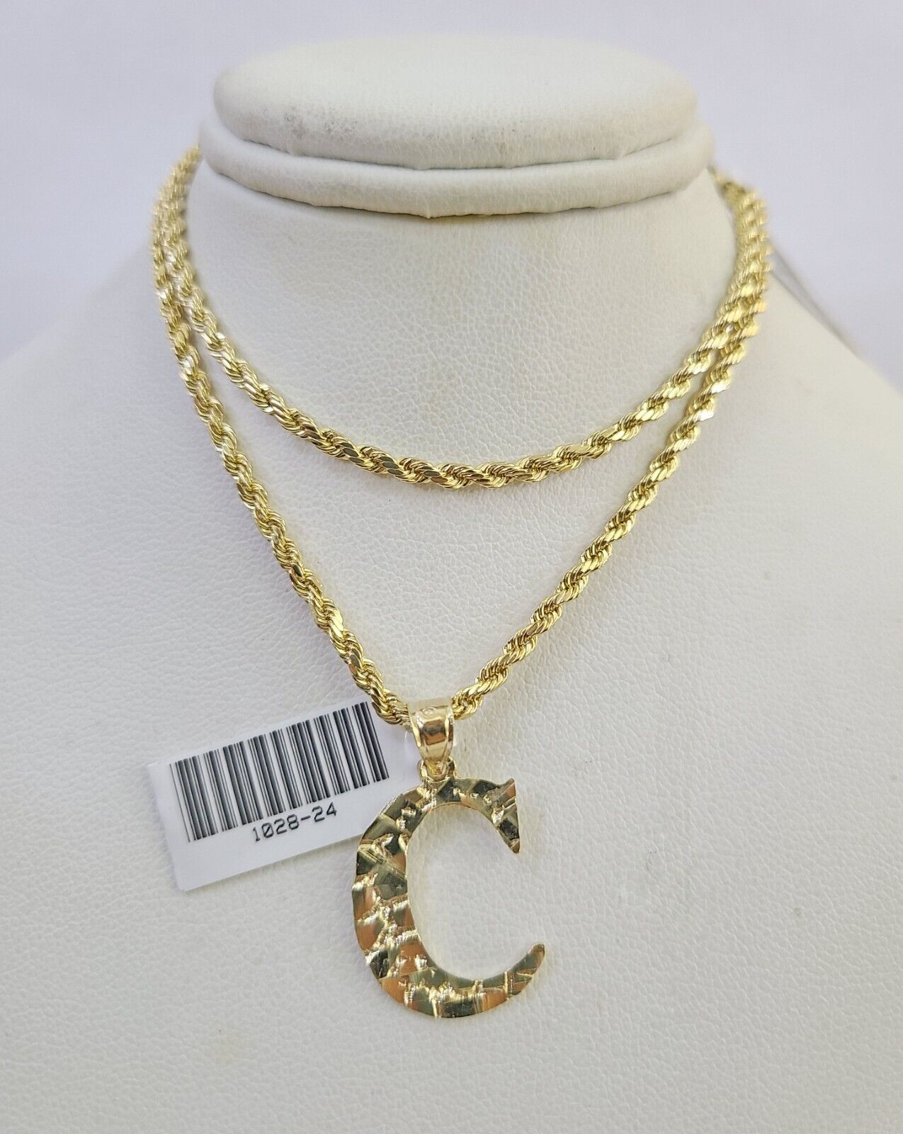 10k Gold Initial C Charm Rope Chain 16"-26" 2.5mm SET Necklace Alphabet Pendant