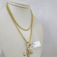 10k Gold Miami Cuban Chain Spiral Cross Charm Pendant 3mm 18-28in Necklace Set