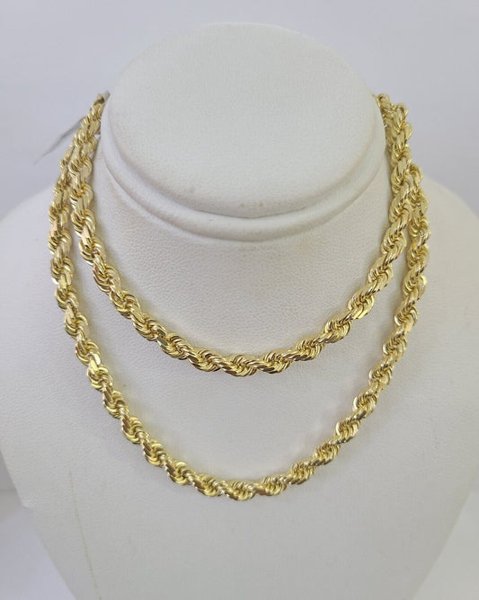 10k Real Solid Rope Chain Yellow Gold Women Men Diamond Cut 4mm 20 Inches