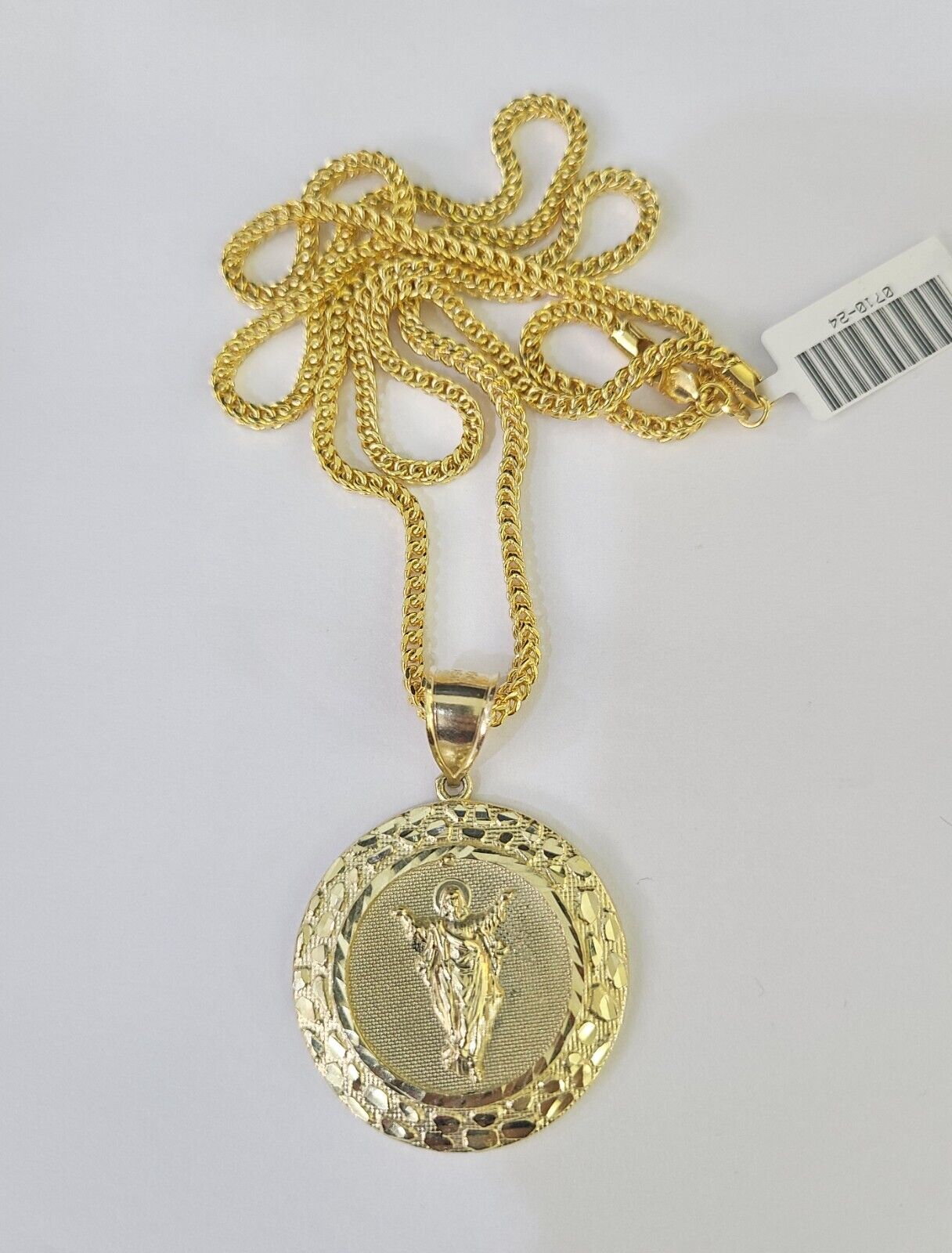 10K Franco Chain Jesus Pendant Charm Necklace 20"-26" 2.5mm Yellow Gold