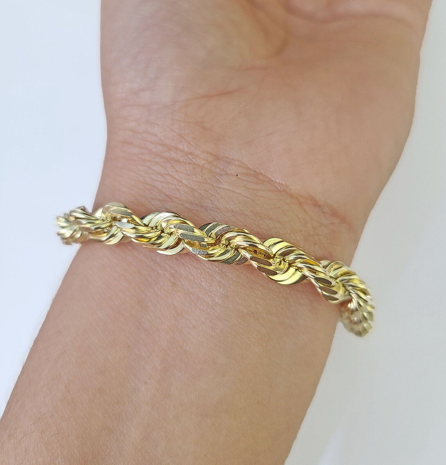 10K Yellow Gold 7.5" 8" 8.5" 9" Rope Bracelet Solid 7mm Men Women Diamond Cut