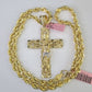 Real 14k Solid Rope Chain Jesus Cross Charm Set 6mm 18"-30" Necklace Gold