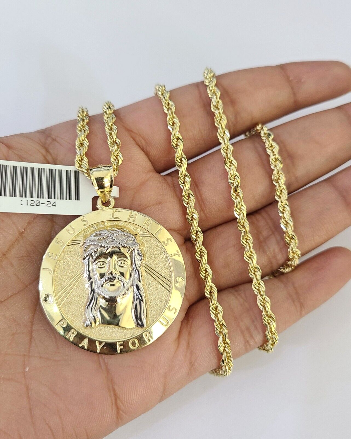 Jesus Rope Silver Chain 10k Solid Rope Chain 3mm Jesus Christ Pendant Charm Necklace SET 18-26 ...