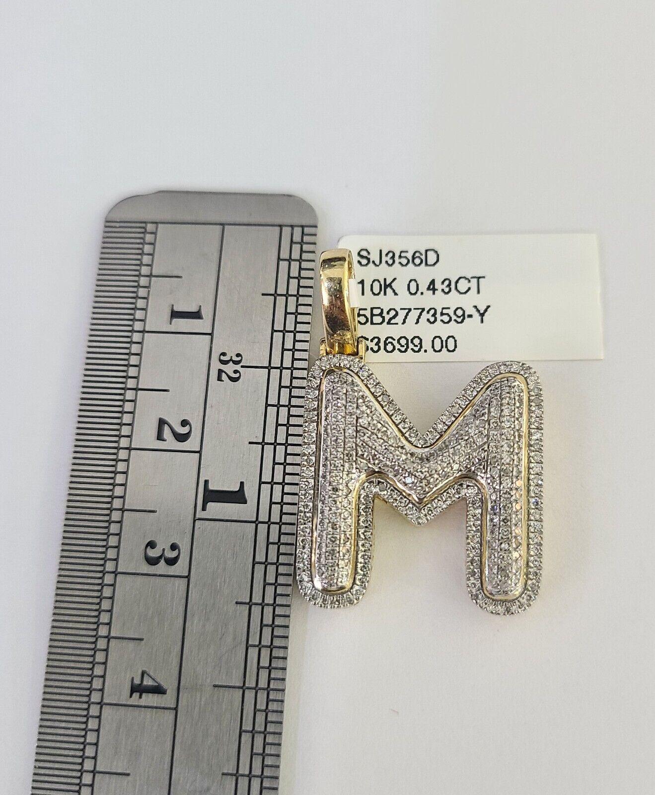 10K Franco Chain Diamond M Pendant Initial Charm Letter Necklace 18"-24" 1.5mm