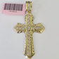 14k Jesus Christ CZ Cross Charm Pendant 2" Yellow Gold REAL Genuine Diamond Cuts