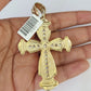 10k Gold Chain Cross Charm Solid Cuban Curb Necklace 9mm 20"-30" Diamond Cut SET