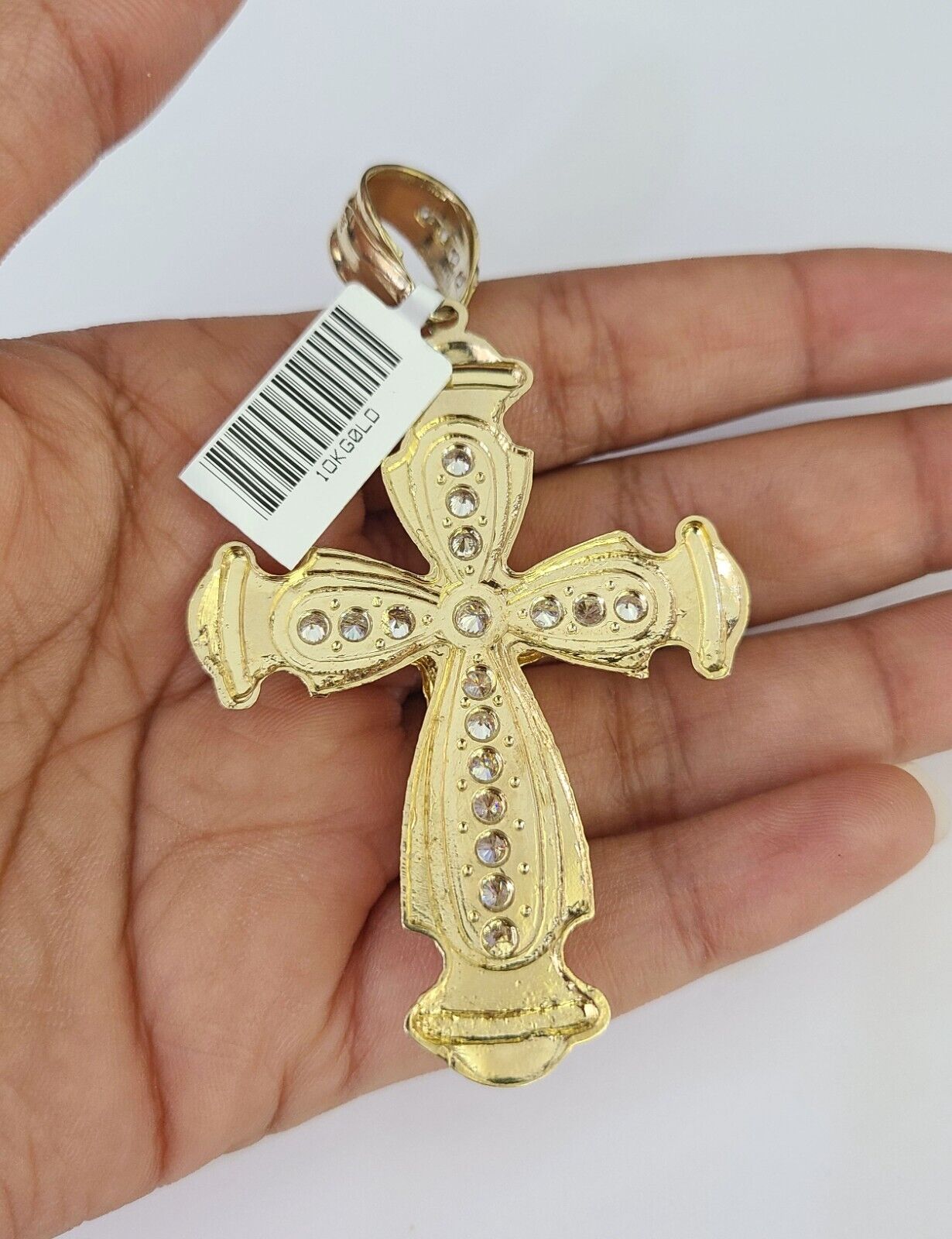 10k Gold Chain Cross Charm Solid Cuban Curb Necklace 9mm 20"-30" Diamond Cut SET