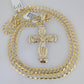 10k Gold Chain Jesus Crucifix Cross Charm Solid Cuban Curb 5mm 18"-28" Inch SET