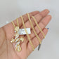10k Gold Miami Cuban Chain Spiral Cross Charm Pendant 3mm 18-28in Necklace Set