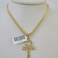 10k Gold Byzantine Necklace Jesus Ankh Cross Charm 18-28 inch 3mm SET Chain