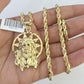 10k Solid Rope Chain Jesus Head Charm Set 4mm 18"-30" Necklace Gold Pendant