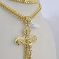 10K Franco Chain Jesus Cross Pendant Charm Necklace 20"-26" 5mm Gold Yellow SET