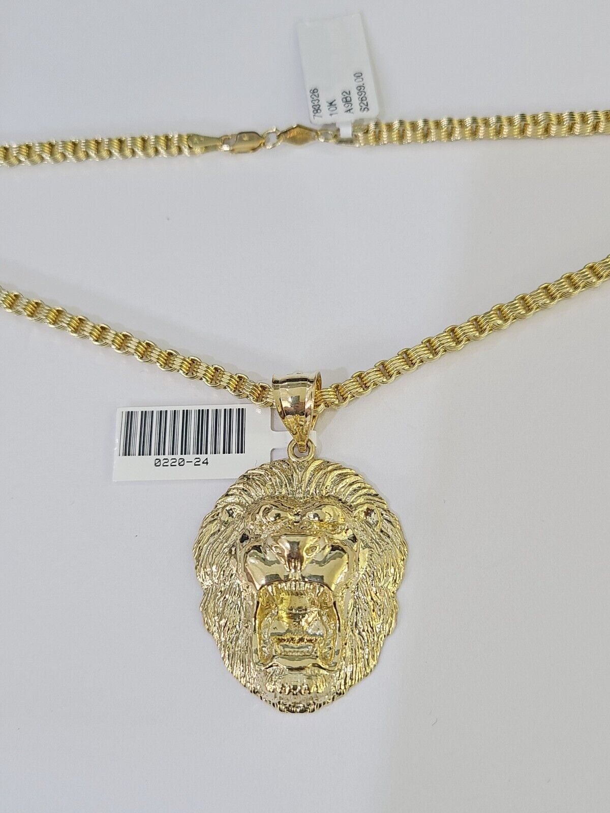 10k Gold Byzantine Necklace Lion Charm 18-26 inches 3mm REAL Yellow SET Chain