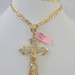 14k Gold Chain Jesus Cross Charm Solid Cuban Curb 5mm 20"-28" Inch SET Necklace