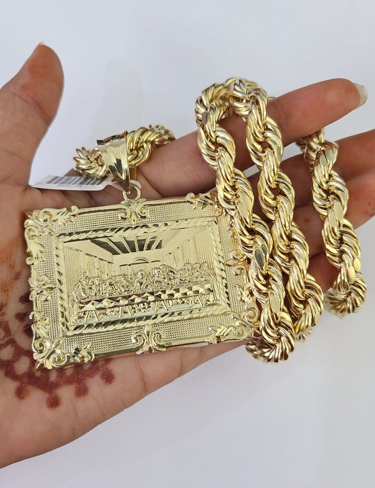 Real 10k Rope Chain Last Supper Charm Set 10mm 20"-30" Inch Necklace Yellow Gold