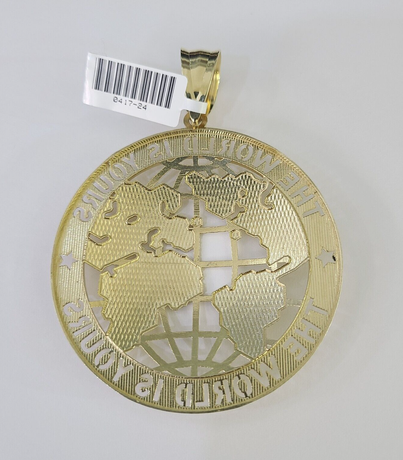 Real 10k The World is Yours Map Pendant Charm Yellow Gold Diamond Cut 10kt