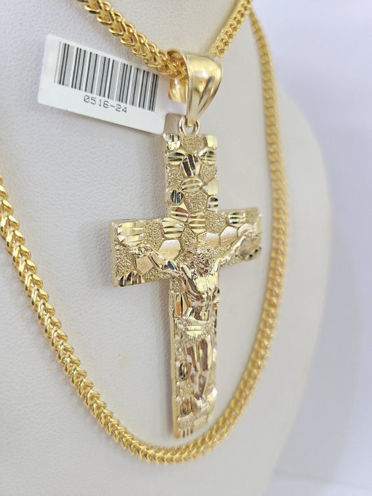10K Franco Chain Jesus Crucifix Cross Pendant Charm Necklace 20"-26" 3mm Gold