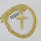 10K Gold Miami Cuban Chain Jesus Cross 18"-28" 3mm Pendant Necklace SET Charm