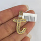 10k Yellow Gold Diamond J Charm Pendant Initial Alphabet Letter Real Genuine