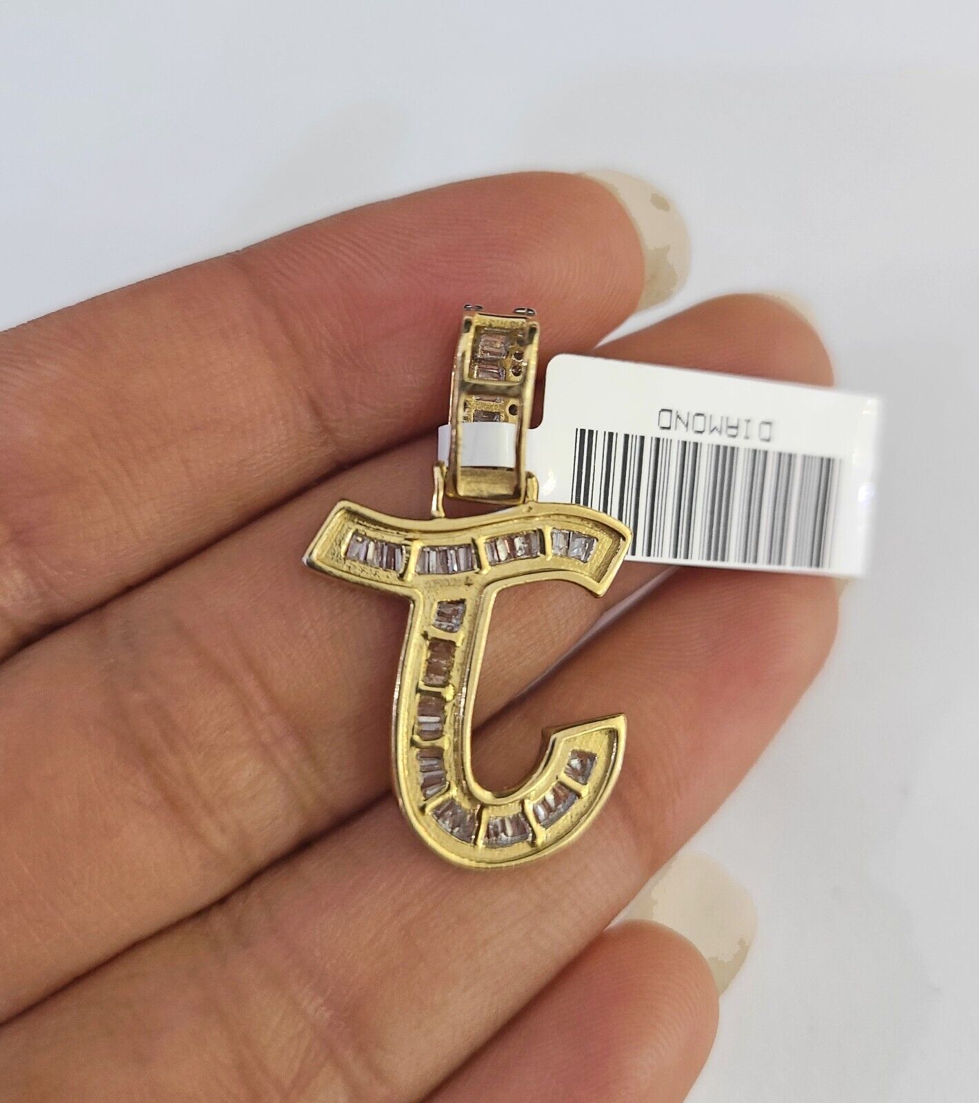 10k Yellow Gold Diamond J Charm Pendant Initial Alphabet Letter Real Genuine