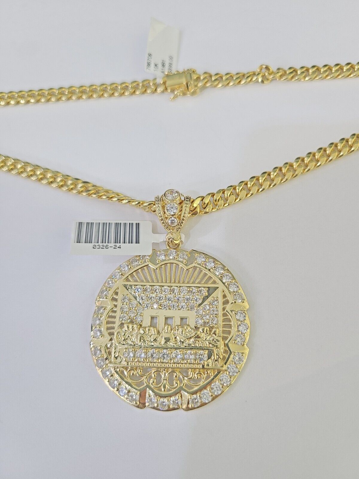 10K Miami Cuban Chain Last Supper Pendent Charm Yellow Gold 6mm 18"-26" Inch