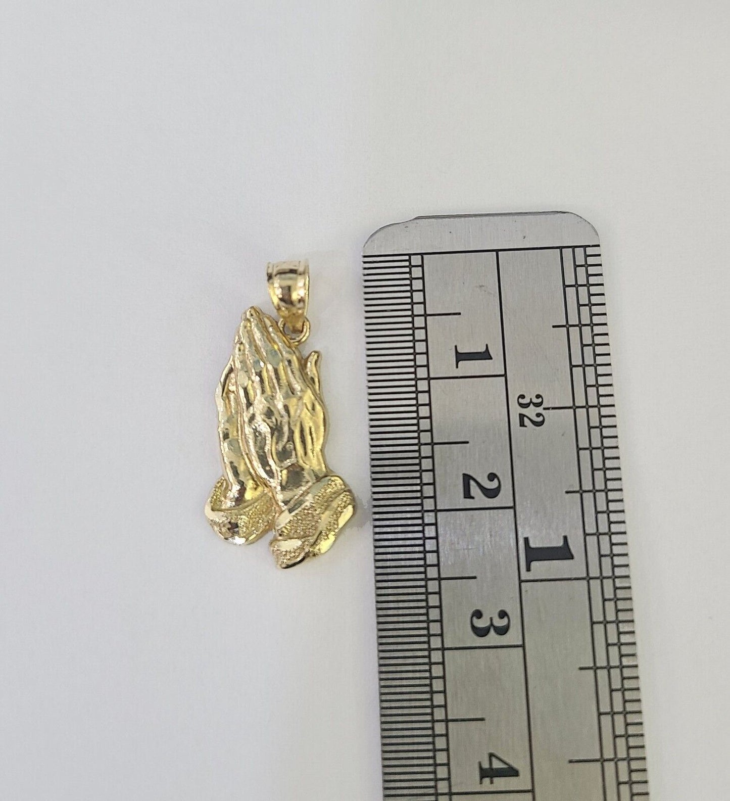 14k Figaro Chain Praying Hands Charm Pendant Gold 1.5mm 18"-24inch SET Necklace