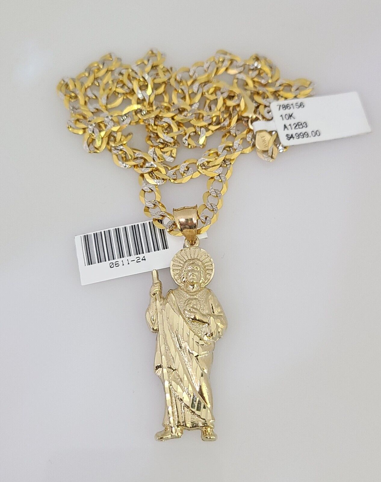 10k Gold Necklace Chain Saint Jude Charm Solid Cuban Curb 5mm 18"-28" Inch SET