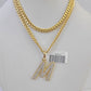 10k Miami Cuban Chain M Diamond Charm Set 4mm 18-26"Yellow Gold Necklace Pendant