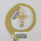 10K Gold Miami Cuban Chain INRI Jesus Cross 18"-28" 3mm Pendant Necklace SET