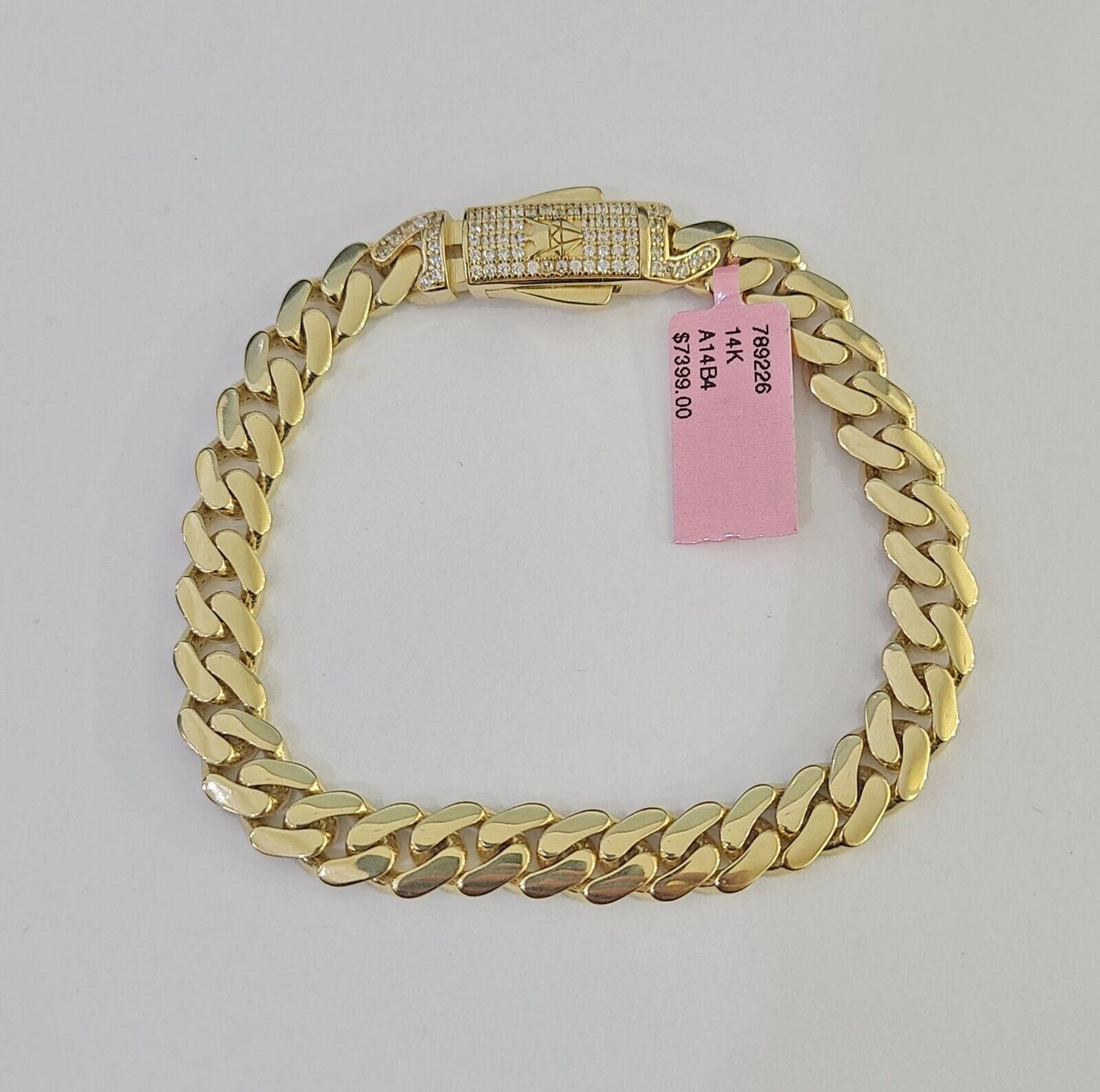 14K Royal Monaco Cuban Bracelet Yellow Gold 8mm 8 inches Box Lock