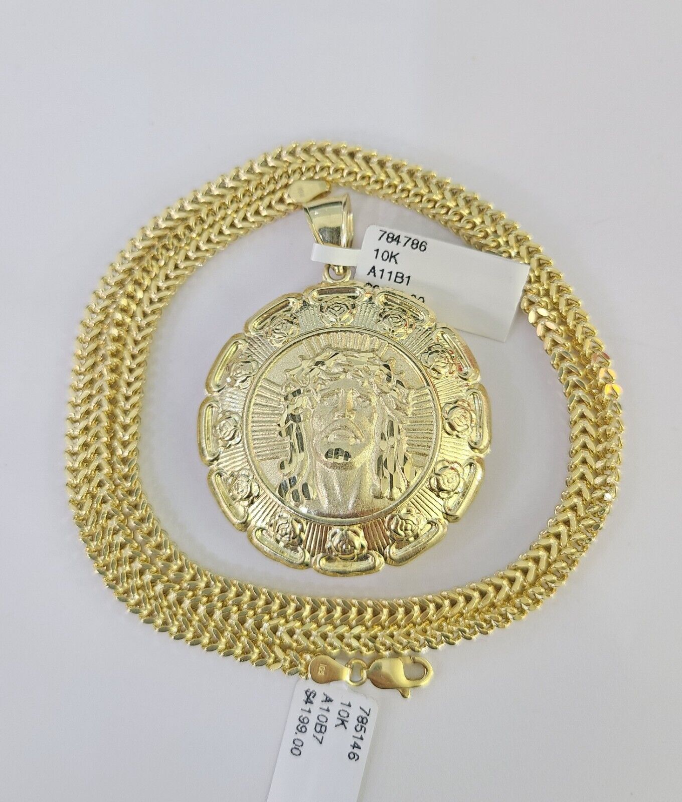 10K Franco Chain Jesus Mary Pendant Charm Necklace 20"-26" 3mm Gold Yellow SET