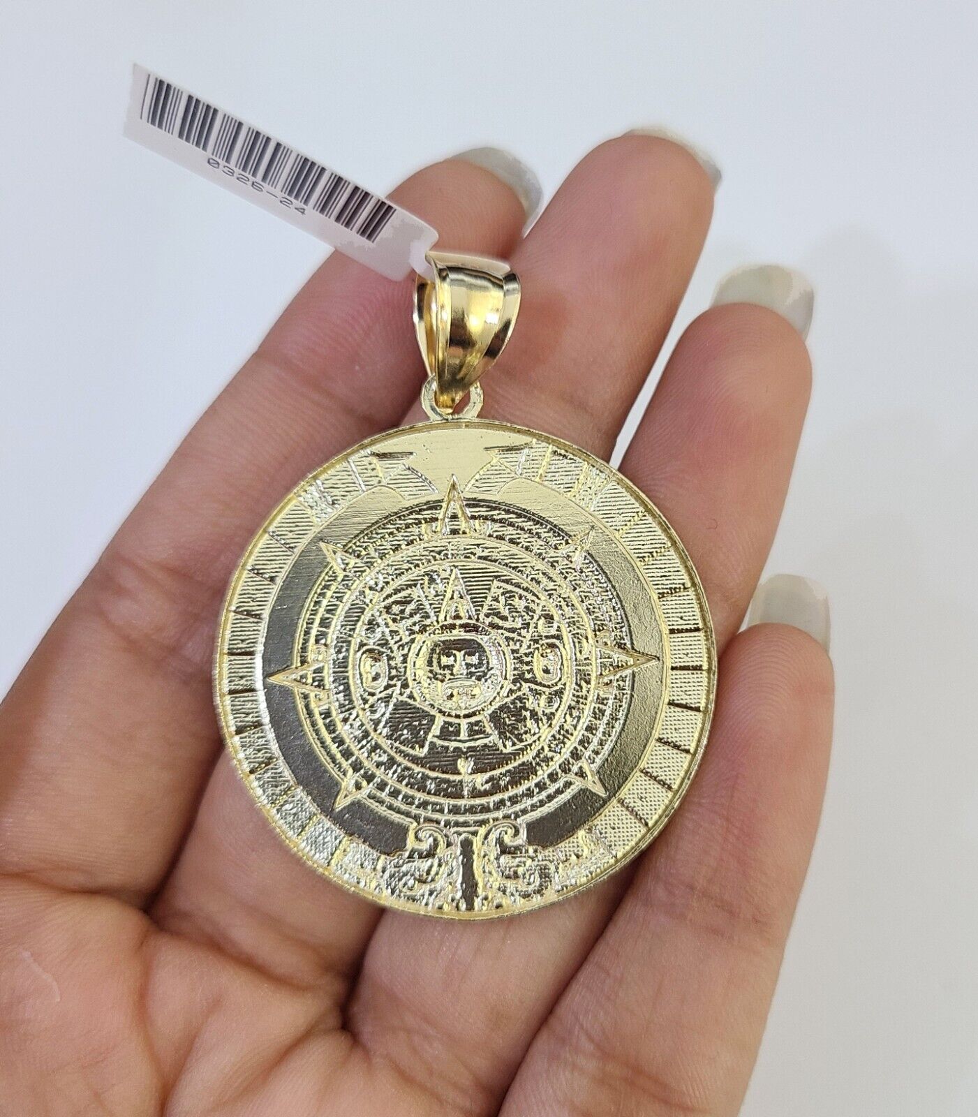 10k Gold Byzantine Necklace Mayan Calendar Charm 18-26 inches 3mm SET Chain