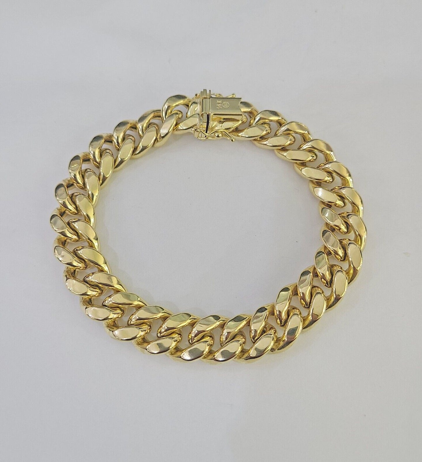 14K Miami Cuban Bracelet Yellow Gold Box Clasp 8" Inch 11mm Link