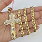 Real 14k Solid Chain Cross Charm Set Miami Cuban Link 6mm Necklace Pendant Gold