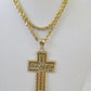 10k 3mm Rope Chain Last Supper Cross Pendant 18"-30" Gold Set Charm Necklace