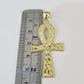 10k Gold Byzantine Necklace Ankh Cross Charm 18-28 inch 3mm SET Chain Pendant