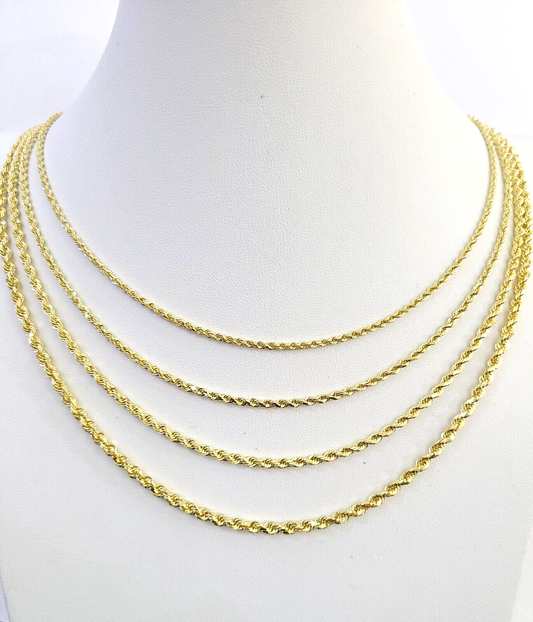 Real 14k Gold Rope Chain Necklace 2mm 2.5mm 3mm 4mm Yellow 14kt Men Women