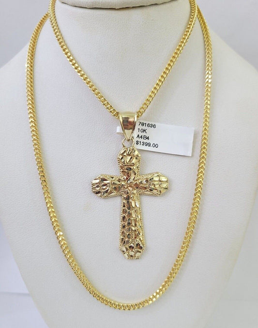 10K Franco Chain Jesus Cross Pendant Charm Necklace 20"-26" 2.5mm Yellow Gold