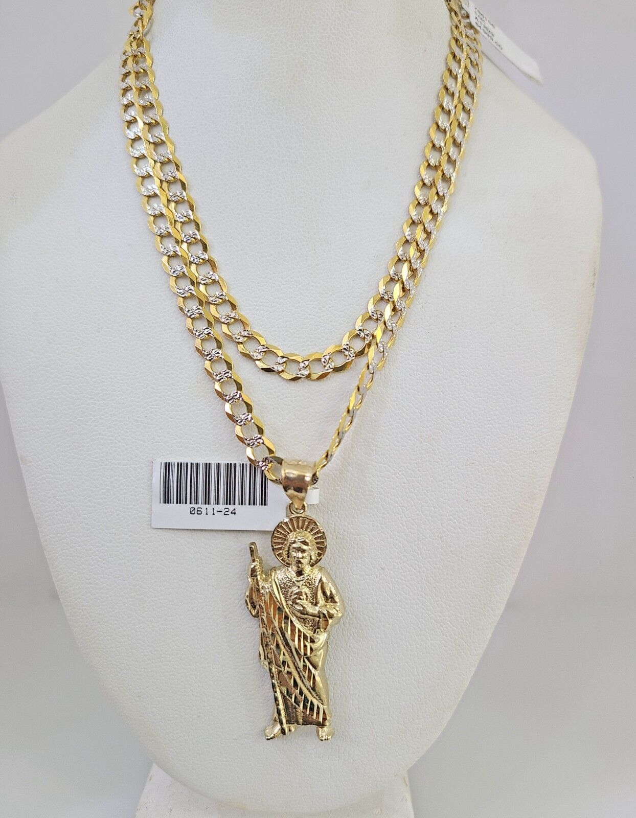 10k Gold Necklace Chain Saint Jude Charm Solid Cuban Curb 5mm 18"-28" Inch SET