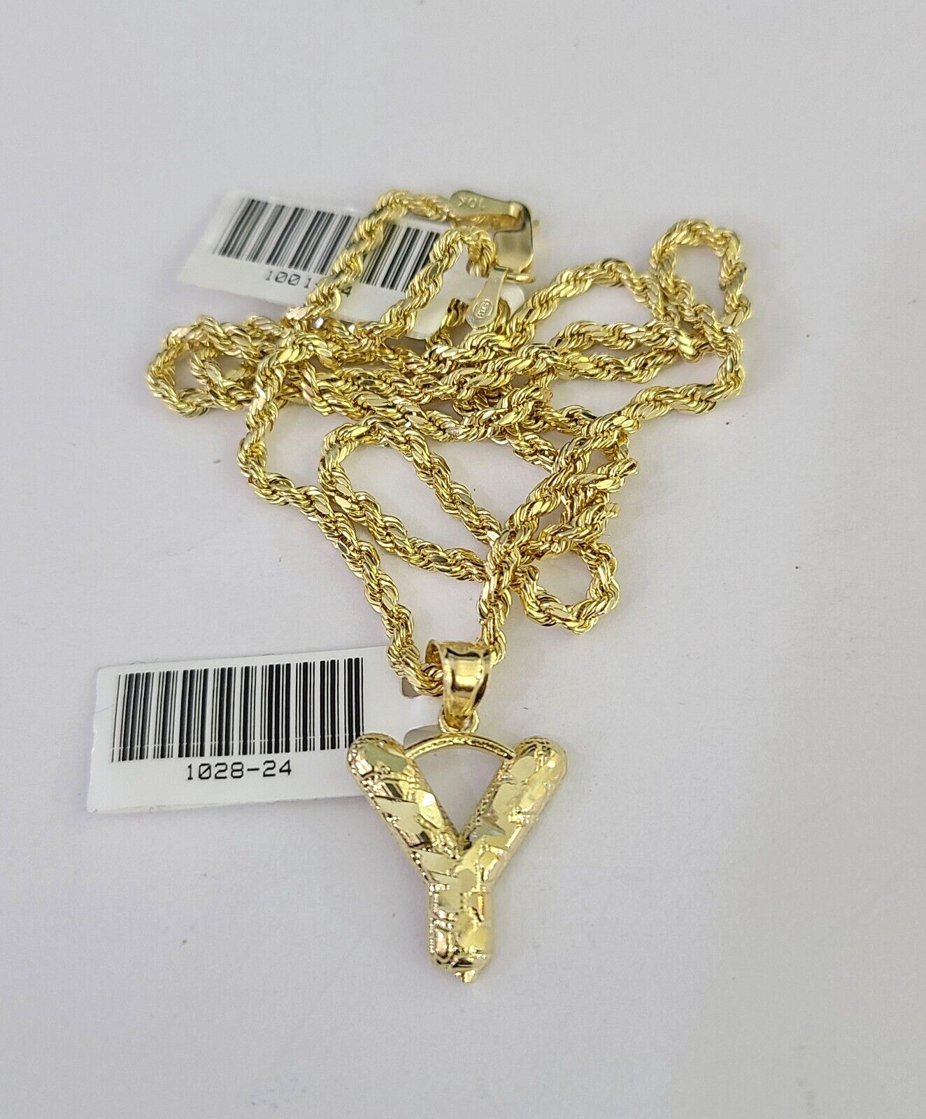 10k Gold Initial Y Charm Rope Chain 16"-26" 2.5mm SET Necklace Alphabet Pendant