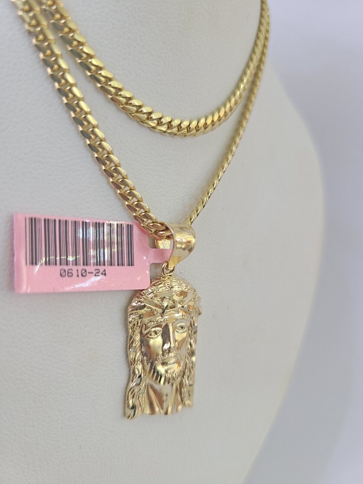 Real 14k Solid Chain Jesus Head Charm Set Miami Cuban 3mm Necklace Pendant