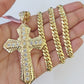 Real 14k Solid Chain Cross Charm Set Miami Cuban Link 6mm Necklace Pendant Gold