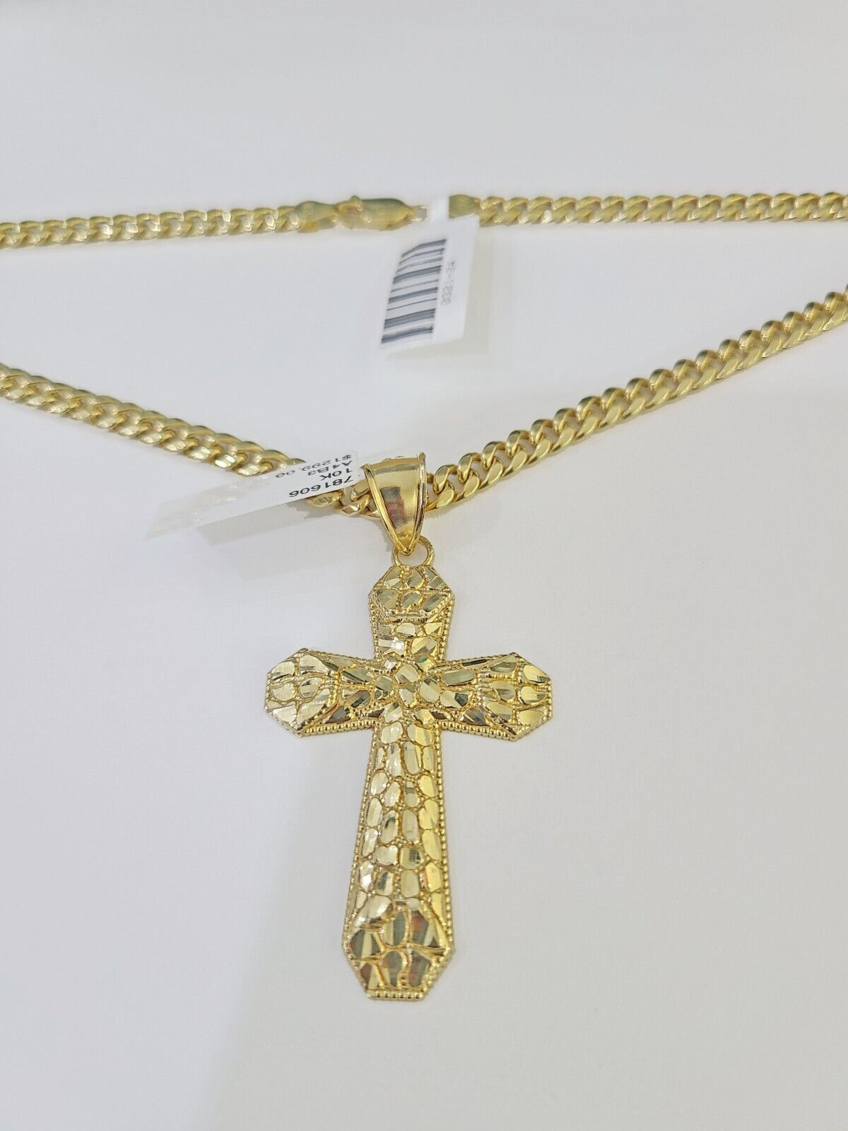 10K Gold Miami Cuban Chain Jesus Cross Charm Length 18"-26" 4mm REAL Yellow