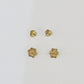 10k Yellow gold Flower Earrings Real Diamond screw-back Women Men studs