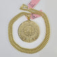 Real 14k Chain Mayan Calendar Charm Set Miami Cuban Link 4mm Necklace Pendant