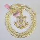 14k Solid Figaro Chain Jesus Anchor Charm Pendant Gold 7mm 20"-30" SET Necklace