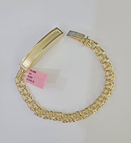 14k Chino ID Bracelet Yellow Gold Size 8" Inches Box Lock Real 14kt